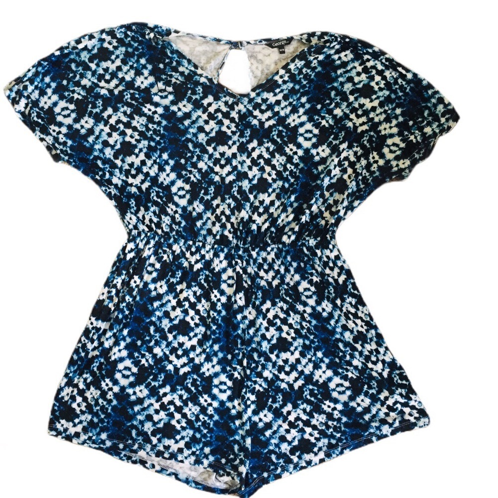 GEORGE ResortWear Y2K Blue Tie Dye Ombre Open Back Romper Shorts Medium Vacation